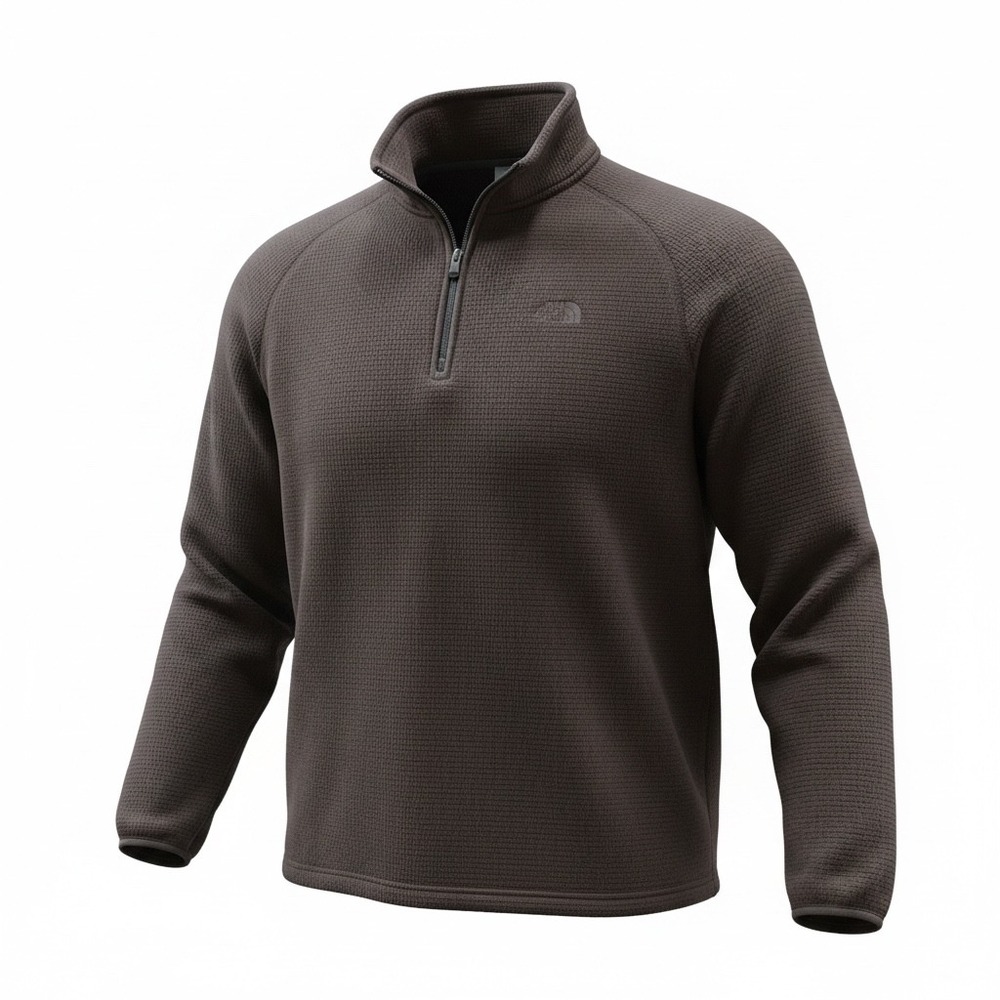 The North Face Mens XXL Brown Waffle Knit Quarter Zip‎ Fleece Pullover Sweater